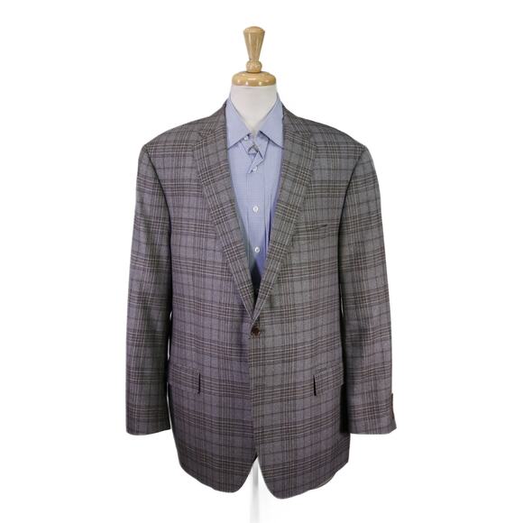 Hart Schaffner Marx Gray Brown Plaid Wool Silk 2-Btn Sportcoat Blazer 50L - Picture 1 of 10